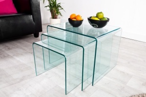 SET TREI MASUTE SUPRAPOZABILE, GHOST, STICLA, DESIGN MODERN