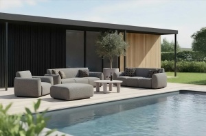 SOFA CU 3 LOCURI PENTRU EXTERIOR DAWSON, GRIEGE ALPIN, 214246, CONFECTIONAT DIN SPUMA, ALUMINIU, POLIESTER SI POLIPROPILENA, RICHMOND INTERIORS