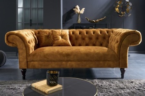 SOFA, STIL CHESTERFIELD, 225CM, TEXTIL FIN( CATIFEA) GALBEN MUSTAR, ARTIM GROUP SELECTION