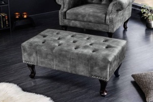 TABURET CHESTEFIELD, CATIFEA STRUCTURATA GRI, DESIGN ANTICHIZAT