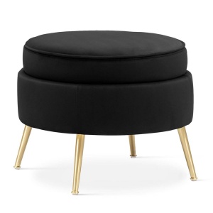 TABURET MUSZELKA NEGRU/AURIU, CU TAPITERIE DIN CATIFEA, STIL MODERN