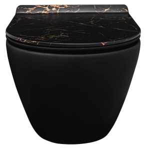VAS DE TOALETA REA CARLO, NEGRU MAT, CAPAC IMITATIE PIATRA, DESIGN MODERN, CALITATE SUPERIOARA, REA - Img 4