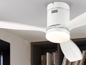 VENTILATOR SIROCO, CU TELECOMANDA, 30 CM, ALB, DIN METAL SI LEMN, STIL MODERN - Img 2