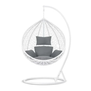 BALANSOAR ALB, CU PERNE GRI – 103x107x195 cm, IDEAL PENTRU TERASE/BALCON/GRADINA, STIL MODERN