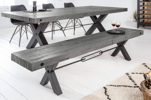 BANCA, THOR 170CM, COD 40444, METAL SI LEMN PIN GRI, DESIGN INDUSTRIAL