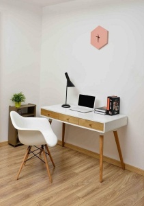 BIROU ARONE, ALB MAT/STEJAR, 120 CM, STIL SCANDINAV, B2
