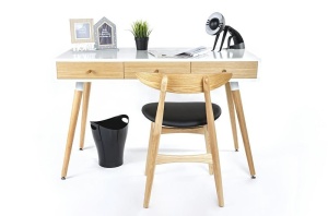 BIROU ARONE, ALB MAT/STEJAR, 120 CM, STIL SCANDINAV, B2 - Img 4