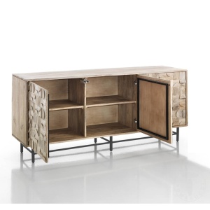 BUFET 3 USI 170CM, AMON, COD 3860, STIL MODERN, REALIZATA DIN LEMN MASIV DE MANGO SI SUPORT DE METAL - Img 2