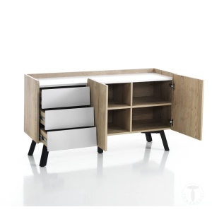 BUFET/COMODA 128CM, BERLIN, COD 3954, STIL MODERN, REALIZATA DIN PANOURI ECO DIN LEMN SI MDF - Img 2