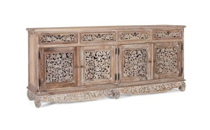 BUFET LIVING, 180CM, LEMN MASIV DE TEC, CULOARE NATUR ANTICHIZAT, SCULPTAT MANUAL, ARTIM GROUP SELECTION