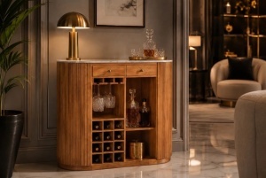 BUFET PENTRU STICLE, TRES CHIC 120CM, REALIZAT DIN LEMN NATURAL DE MANGO SI MARMURA, ARTIM GROUP