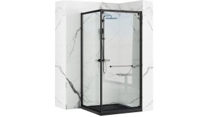 CABINA DE DUS REA SPACE IN 90X90 CM + CADITA DE DUS SAVOY, NEGRU, CALITATE SUPERIOARA