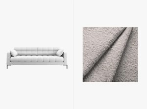 CANAPEA CU 4 LOCURI, MAMAIA GRI DESCHIS, CU TAPITERIE DIN TEXTIL BOUCLE BALOO, MICADONI