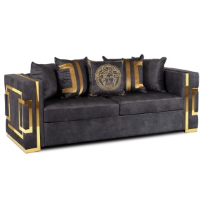 CANAPEA DEOSEBITA 3 LOCURI, ARTIM MEBLE, MATERIAL TEXTIL( CATIFEA) SI SUPORT METALIC, CULOARE NEAGRA/AURIU, STIL MODERN - Img 10