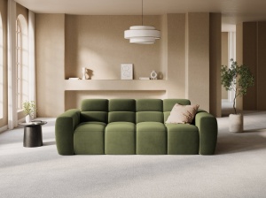 CANAPEA LISA, 3 LOCURI, 216 CM, VERDE OLIVE, TAPITERIE DIN CATIFEA, DESIGN DEOSEBIT