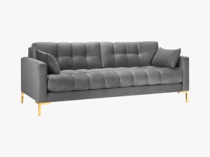 CANAPEA MAMAIA, 3 LOCURI, 177 CM, GRI DESCHIS 13/AURIU, TAPITERIE DIN CATIFEA, DESIGN DEOSEBIT