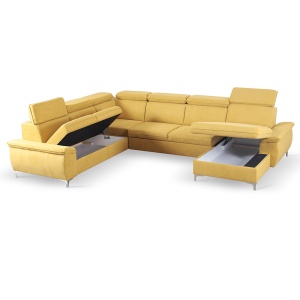 CANAPEA MARELIA, MODEL DREAPTA, GALBEN MUSTAR, DIN TEXTIL, EXTENSIBIL, SPATIU DEPOZITARE, STIL MODERN, TK - Img 2