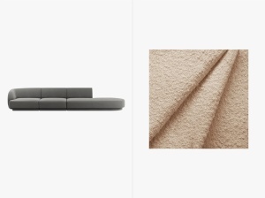 CANAPEA MILEY, CU 4 LOCURI, PE DREAPTA, BEJ, CU TAPITERIE DIN TEXTIL BOUCLE BALOO, MICADONI