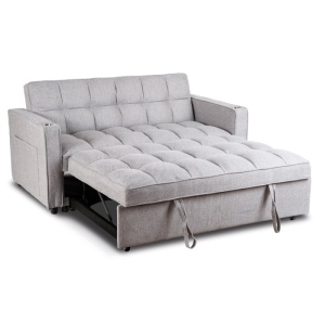 CANAPEA RABATABILA, ARTIM MEBLE, REALIZAT DIN MATERIAL TEXTIL GRI DESCHIS SI METAL, STIL MODERN - Img 3