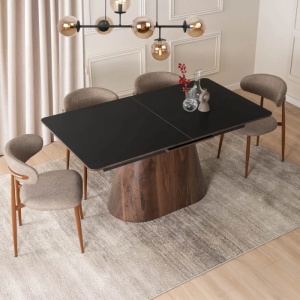 CEL MAI MIC PRET!!!MASA EXTENSIBILA 160-200CM, ARTIM MEBLE, REALIZATA DIN METAL, LEMN SI CERAMICA, CULOARE MARMURA NEGRU/NUC, STIL MODERN - Img 2