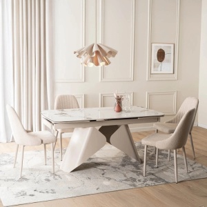 CEL MAI MIC PRET!!!MASA EXTENSIBILA 160-240CM, ARTIM MEBLE, REALIZATA DIN METAL SI CERAMICA, CULOARE MARMURA ALBA/CREM, STIL MODERN - Img 4
