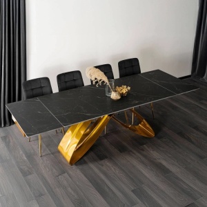 CEL MAI MIC PRET!!!MASA EXTENSIBILA 160-240CM, ARTIM MEBLE, REALIZATA DIN METAL SI CERAMICA, CULOARE MARMURA NEAGRA/AURIU, STIL MODERN