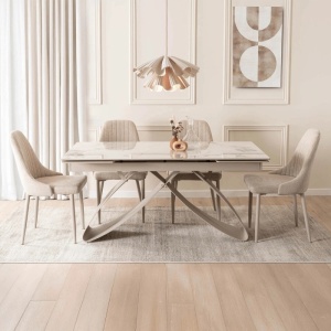 CEL MAI MIC PRET!!!MASA EXTENSIBILA 160-240CM, ARTIM MEBLE, REALIZATA DIN METAL SI CERAMICA, CULOARE MARMURA ALBA/CREM, STIL MODERN - Img 4