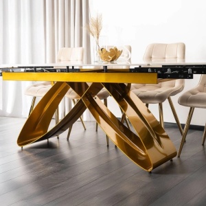 CEL MAI MIC PRET!!!MASA EXTENSIBILA 160-240CM, ARTIM MEBLE, REALIZATA DIN METAL SI CERAMICA, CULOARE MARMURA ALBA/AURIU, STIL MODERN - Img 7