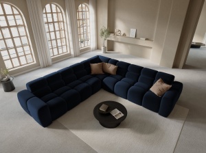 COLTAR LISA, 6 LOCURI, 310 CM, ALBASTRU ROYAL, TAPITERIE DIN CATIFEA, DESIGN DEOSEBIT
