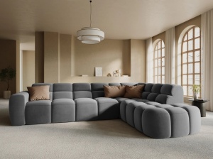 COLTAR LISA, DREAPTA, 5 LOCURI, 293 CM, GRI DESCHIS, TAPITERIE DIN CATIFEA, DESIGN DEOSEBIT