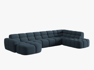 COLTAR LISA, DREAPTA, 7 LOCURI, 387 CM, ALBASTRU INCHIS 77, TAPITERIE DIN STOFA, DESIGN DEOSEBIT