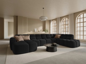 COLTAR LISA, DREAPTA, 7 LOCURI, 387 CM, NEGRU, TAPITERIE DIN CATIFEA, DESIGN DEOSEBIT