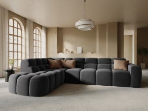 COLTAR LISA, STANGA, 5 LOCURI, 293 CM, GRI INCHIS, TAPITERIE DIN CATIFEA, DESIGN DEOSEBIT