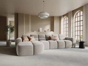 COLTAR LISA, STANGA, 5 LOCURI, 310 CM, BEJ DESCHIS, TAPITERIE DIN CATIFEA, DESIGN DEOSEBIT
