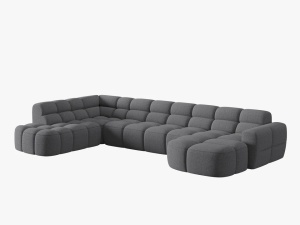 COLTAR LISA, STANGA, 7 LOCURI, 387 CM, GRI 89, TAPITERIE DIN STOFA, DESIGN DEOSEBIT
