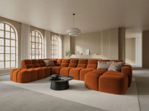 COLTAR LISA, STANGA, 7 LOCURI, 387 CM, SCORTISOARA, TAPITERIE DIN CATIFEA, DESIGN DEOSEBIT
