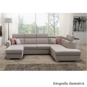 COLTAR MARIETA U, MODEL DREAPTA, BEJ/CARAMIZIU, DIN TEXTIL CABLO, EXTENSIBIL, SPATIU DEPOZITARE, STIL MODERN, TK - Img 1