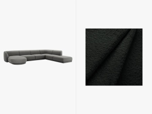 COLTAR MILEY, CU 6 LOCURI, PE DREAPTA, NEGRU, CU TAPITERIE DIN TEXTIL BOUCLE BALOO, MICADONI