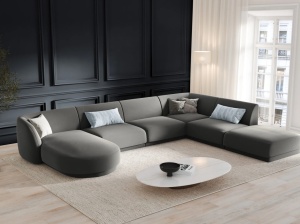 COLTAR MILEY DREAPTA, 6 LOCURI, 327 CM, GRI DESCHIS 13, TAPITERIE DIN CATIFEA, DESIGN DEOSEBIT