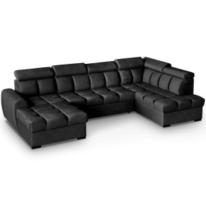 COLTAR MODERN DEOSEBIT, GOMEZ U 330CM, DIN CATIFEA DE CULOARE NEAGRA, CONFORT SPORIT, MARS - Img 4