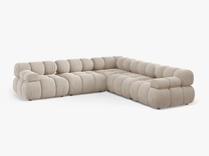 COLTAR MODULAR BELLIS, BEJ INCHIS, CU TAPITERIE DIN CATIFEA BLUVEL, MICADONI