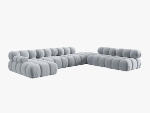 COLTAR MODULAR BELLIS, DREAPTA, 6 LOCURI, 379 CM, ALBASTRU DESCHIS 80, TAPITERIE DIN CATIFEA, DESIGN DEOSEBIT - Img 2