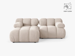 COLTAR MODULAR BELLIS, PE STANGA, BEJ DESCHIS, CU TAPITERIE DIN CATIFEA VENUS, MICADONI