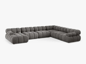 COLTAR MODULAR PANORAMIC BELLIS, PE DREAPTA, GRI DESCHIS, CU TAPITERIE DIN CATIFEA BLUVEL, MICADONI