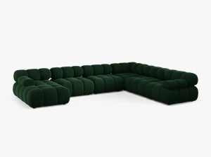 COLTAR MODULAR PANORAMIC BELLIS, PE DREAPTA, VERDE SMARALD, CU TAPITERIE DIN CATIFEA BLUVEL, MICADONI