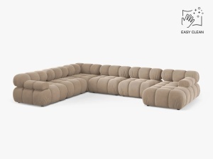 COLTAR MODULAR PANORAMIC BELLIS, PE STANGA, BEJ, CU TAPITERIE DIN CATIFEA VENUS, MICADONI