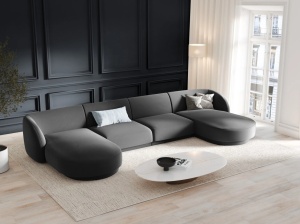 COLTAR SUB FORMA DE U, MILEY, 5 LOCURI, 330 CM, GRI 14, TAPITERIE DIN CATIFEA, DESIGN DEOSEBIT