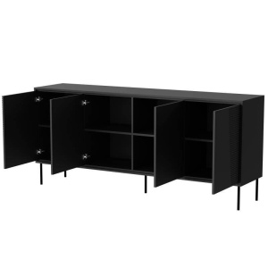 COMODA, CAMA-ABI-COMODE-CZ/CZ 200CM, DIN PLACI LAMINATE SI MDF, NEGRU MAT, DESIGN MODERN - Img 4