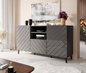COMODA ELEGANTA, ABETTO 150CM, DIN PLACI LAMINATE SI MDF, GRI, DESIGN MODERN - Img 3