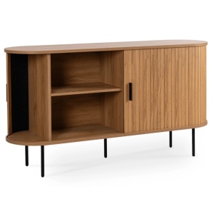 COMODA LIVING 140CM, ARTIM MEBLE, CU 2 USI GLISANTE SI SERTARE, REALIZATA DIN MDF, CULOARE STEJAR, STIL MODERN - Img 2
